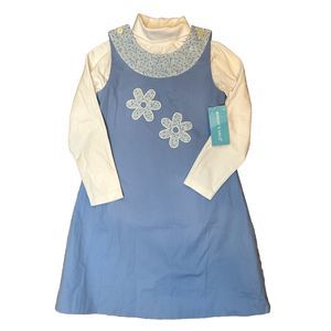 NEW Monday's Child Dress Girls Size 6 Jumper Turtleneck Blue Flowers Traditional